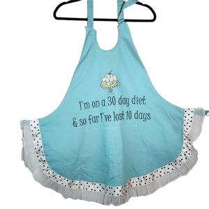 Blue novelty apron with polka dots and tulle NWT